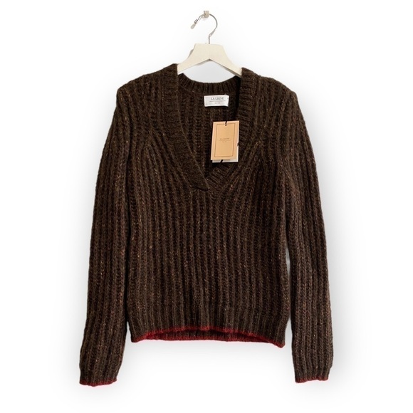 NWT La Ligne Sweater  V neck alpaca wool sweater, Brown, Size XS - Picture 3 of 15